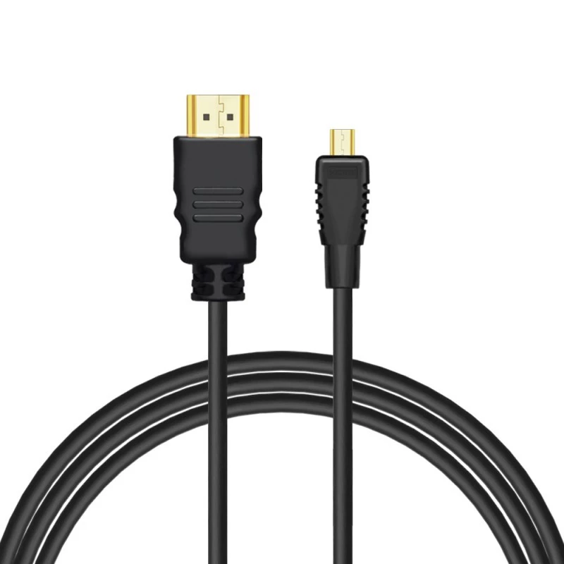 HDMI kábel SAVIO CL-39 1 m — Type-A (konektor samec) na Type-D Micro (konektor samec), HDMI 1.4, 4096x2160, ARC, Ethernet, pozlátené kontakty, čierny