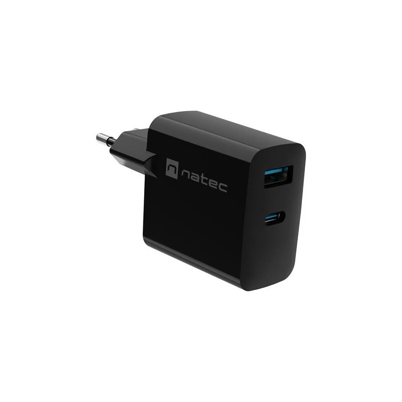 Káblová nabíjačka pre mobilné zariadenia NATEC NUC-2143, 45 W, USB-C PD 3.0 + USB-A QC 3.0, 110–240 V, čierna