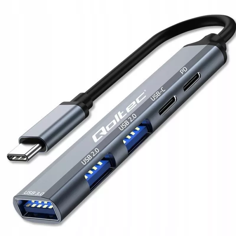 Qoltec 53790 Hub adaptér USB-C 3.1 5in1 | USB-C PD | USB-C | 2x USB 2.0 | USB 3.0