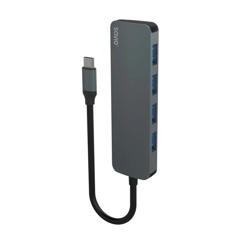 USB hub SAVIO AK-54 — 4 x USB-A (USB 3.2 Gen 1), USB-C host, čierny