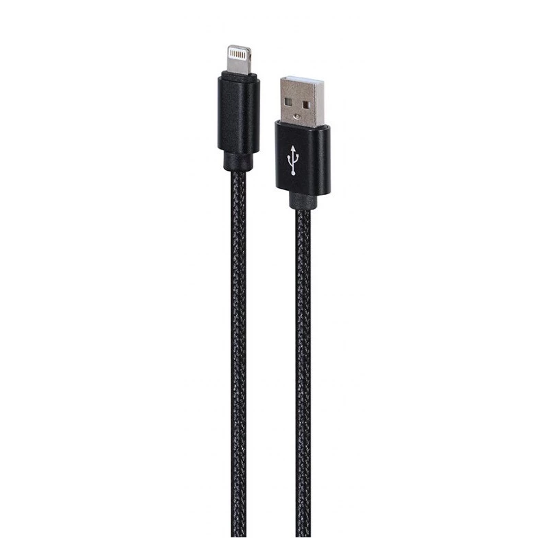 Gembird CCDB-mUSB2B-AMLM-6 kábel USB-A na Lightning, bavlnený oplet, kovové konektory, USB 2.0, 1,8 m, čierny