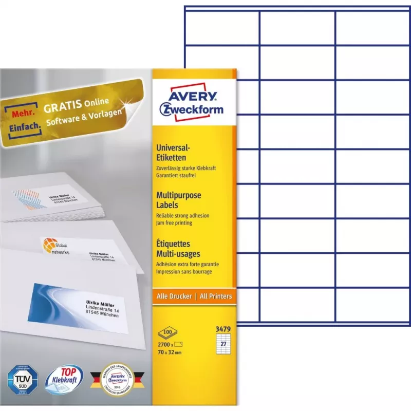 Avery-Zweckform 3479 Etikety biele papier 70x32mm permanentné lepidlo