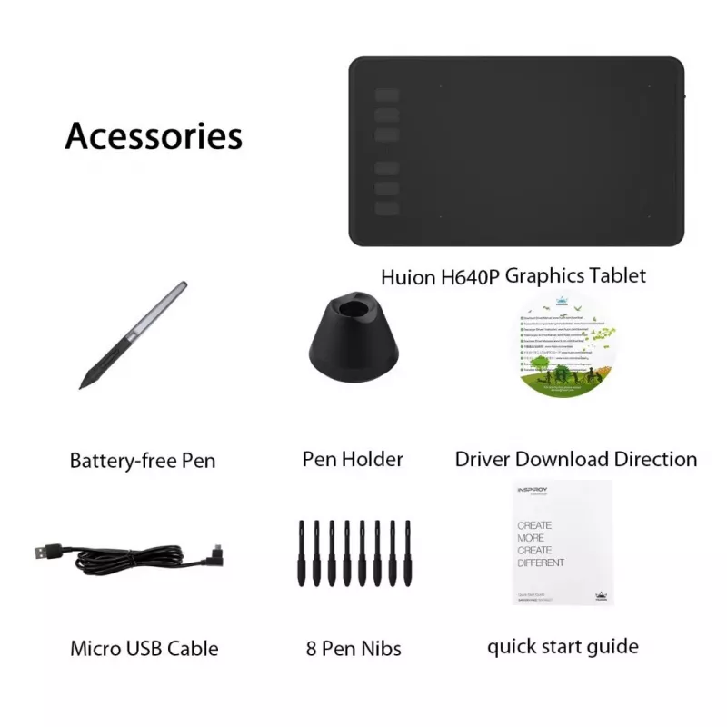 HUION H640P grafický tablet 5080 lpi 160 x 99 mm USB čierny