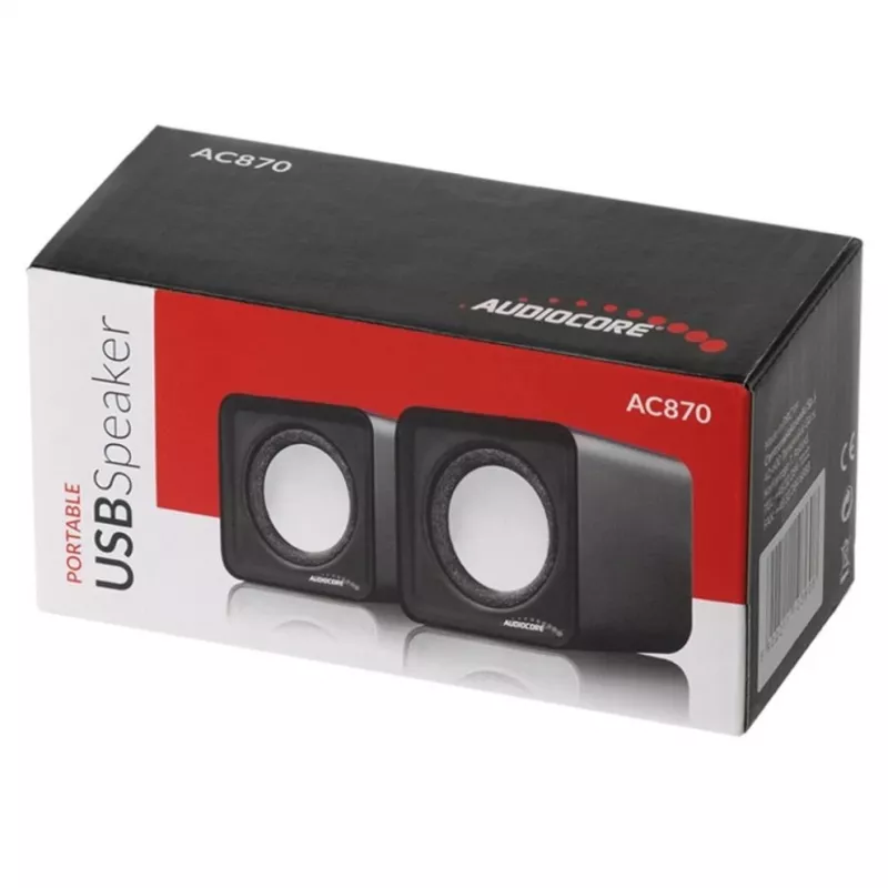 2-pásmový PC reproduktor Audiocore AC870 B — 3 W RMS, káblové USB napájanie, 3,5 mm vstup, 2.0 kanály