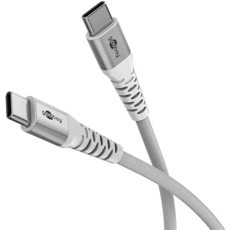 Goobay KÁBEL USB-C (ST-ST) 2m prepojovací kábel textilný plášť biely USB kábel USB 2.0 USB C (70194)