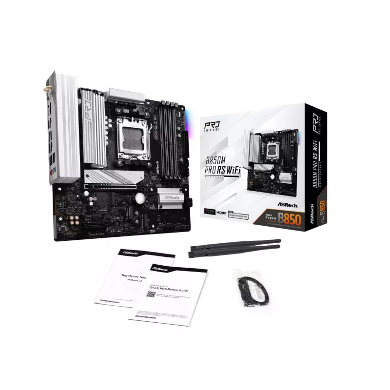 ASRock B850M Pro RS WiFi základná doska — AMD B850, socket AM5, microATX, DDR5, 4 DIMM, 256GB, Wi-Fi 6E, 2.5Gb LAN, 3x M.2