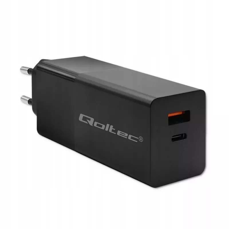 Qoltec 52382 GaN POWER PRO nabíjačka | 1xUSB Type C | 1xUSB A | 100W | 5-20V | 1.5-5A | PD | čierna