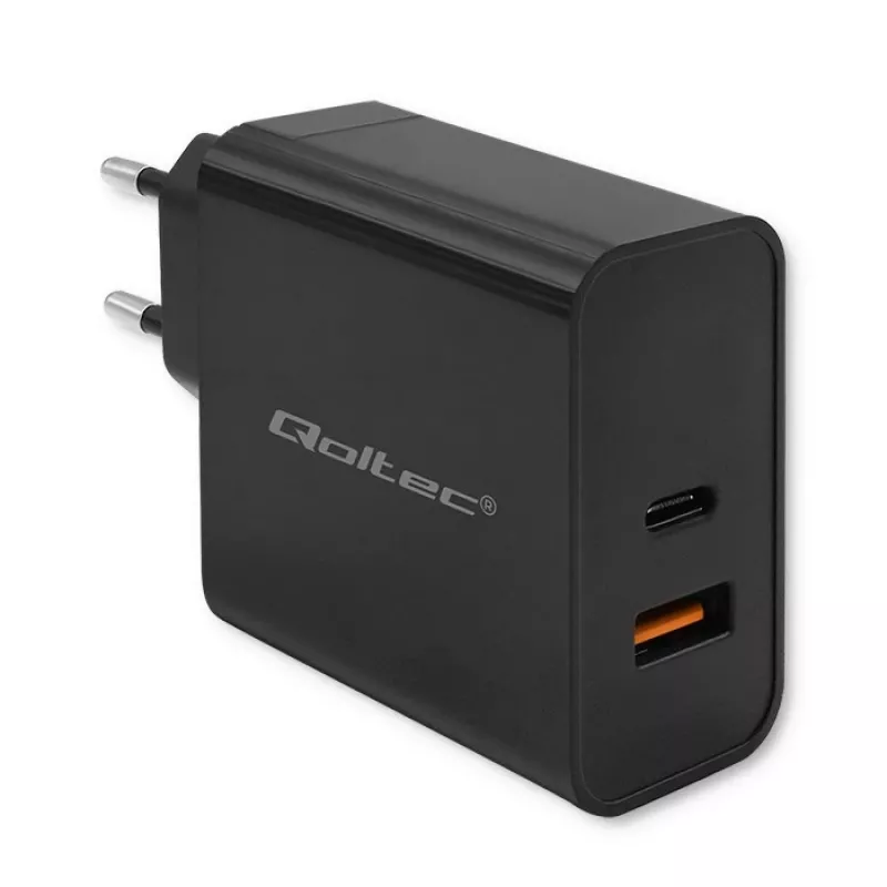 Qoltec 52381 Super Quick PD nabíjačka | 1xUSB-C | 1xUSB | 90W | 5-20V | 2,4-4,35A | čierna