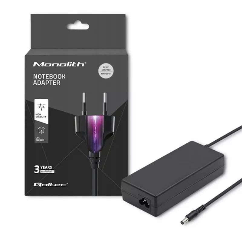 Qoltec 50797 stolový napájací zdroj 60 W, 12 V, 5 A, 5,5x2,1 mm, so sieťovým káblom