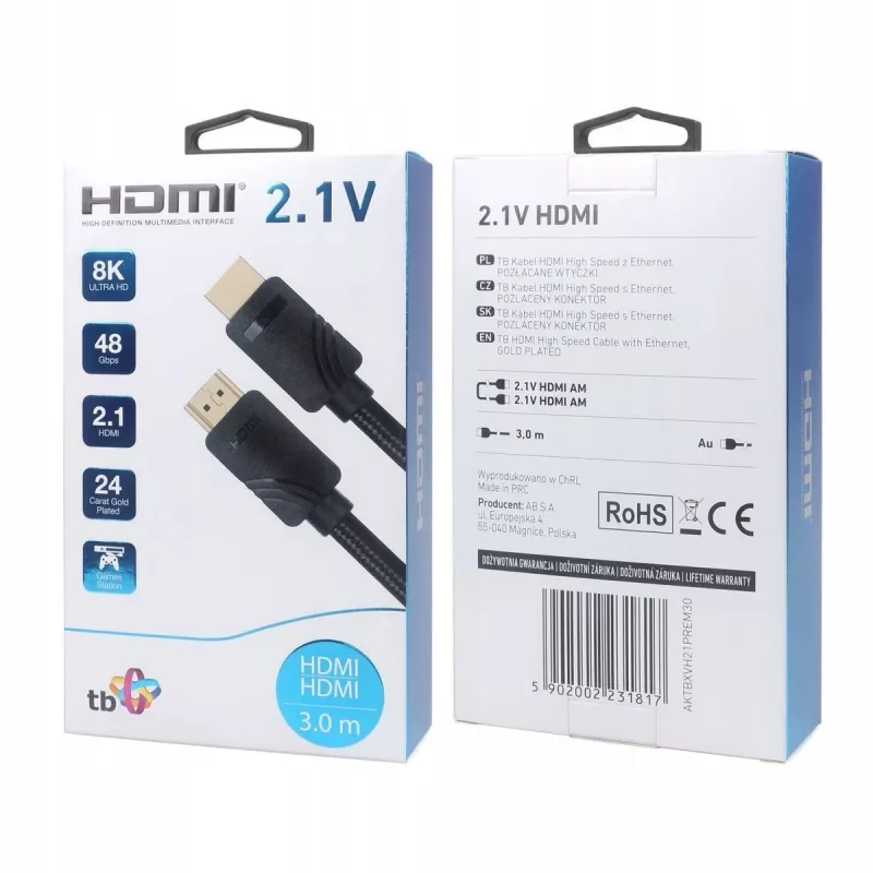 HDMI kábel v 2.1 Premium 3 m 8K čierny pre hráčov