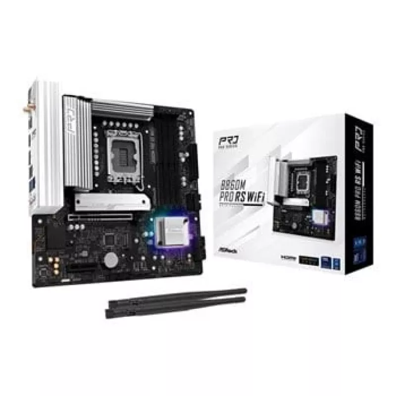 Základná doska ASRock B860M Pro RS WiFi — Intel B860, LGA 1851, micro ATX, DDR5, 4 DIMM, 3x M.2, 2.5Gb LAN, Wi‑Fi, Bluetooth