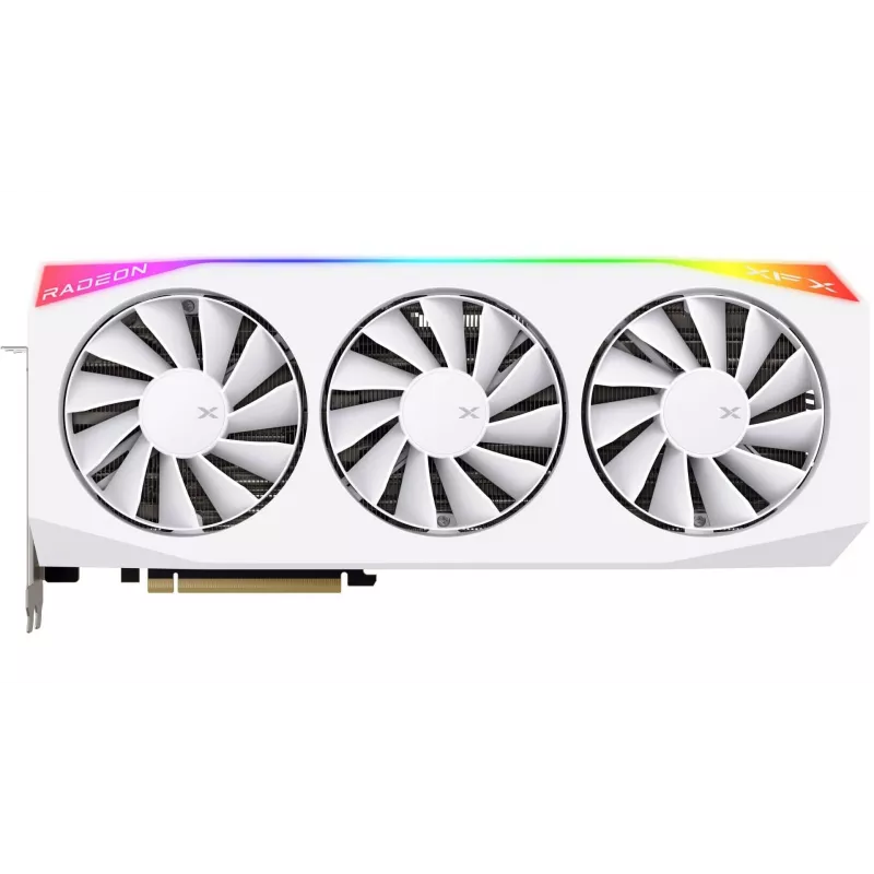 Grafická karta XFX Radeon RX 9070 XT — 16 GB GDDR6, 256-bit, PCIe x16, 3 ventilátory, biela, 360 mm