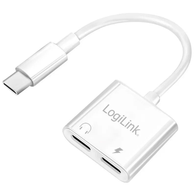 LogiLink USB-C audio adaptér USB-C/M na 2x USB-C/F 60W PD biely