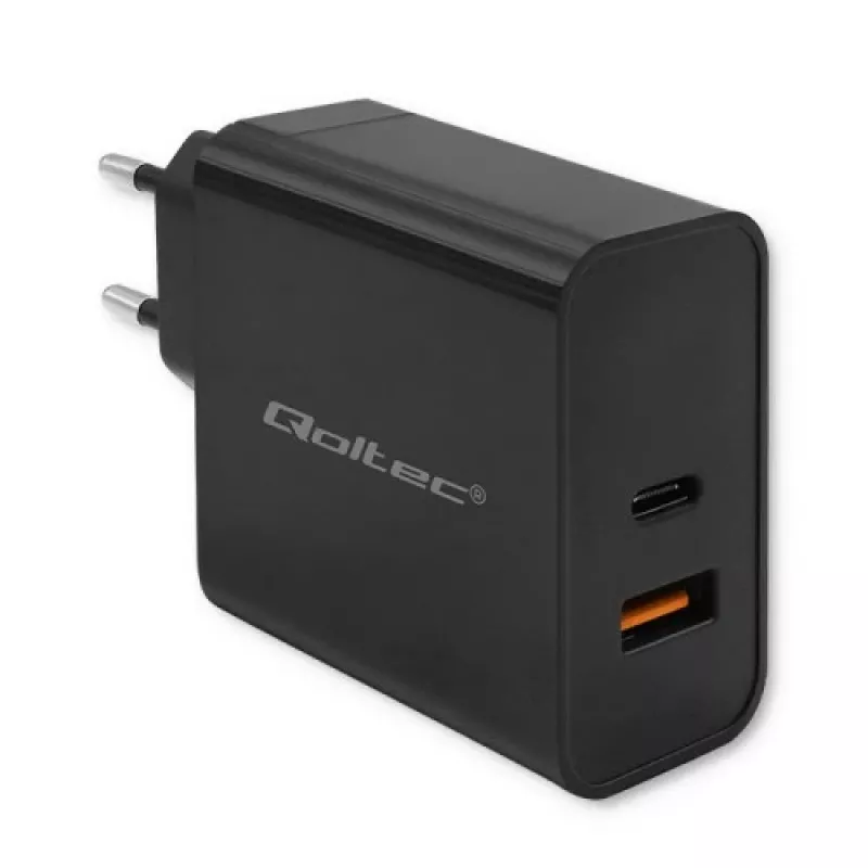 Qoltec 52380 Super Quick PD nabíjačka | 1xUSB-C | 1xUSB | 65W | 5-20V | 1,5-3,25A | čierna