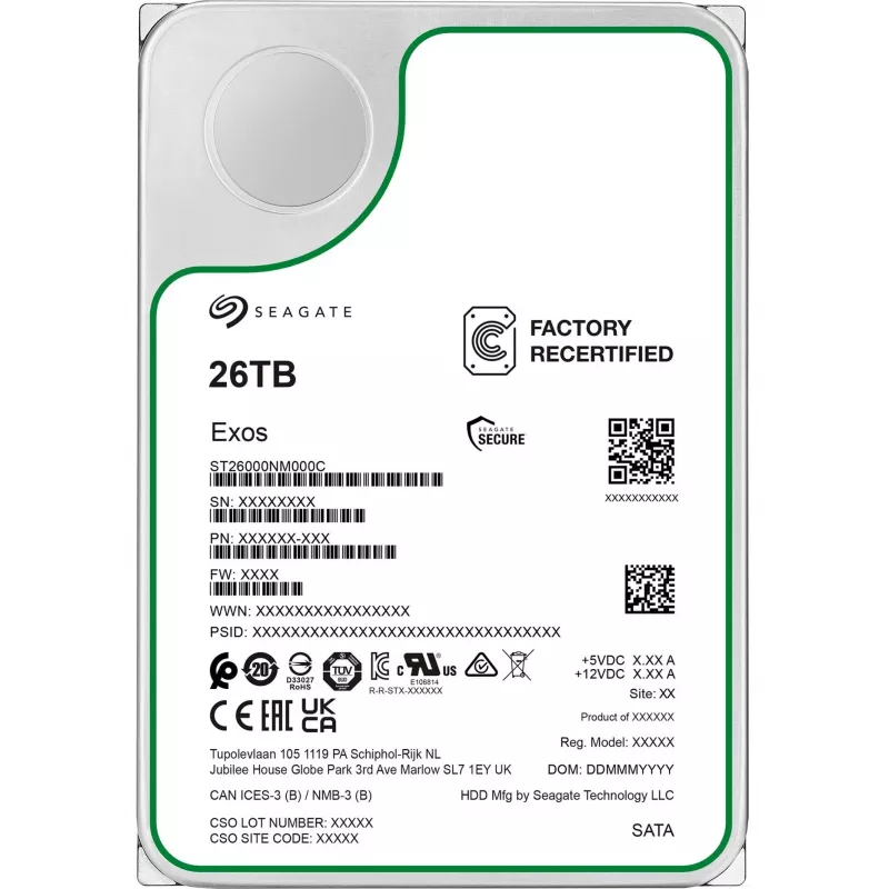 Seagate Exos ST26000NM000C-FR 26 TB 3,5-palcový SATA-600 pevný disk, 7200 ot./min, Factory Refurbished