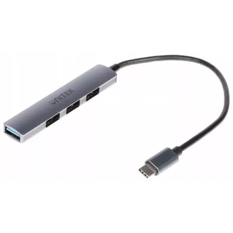 USB-C hub Unitek H1208B — 1x USB-A 5 Gbit/s, 3x USB-A 2.0, USB-C host, hliníkové puzdro, 0,20 m kábel
