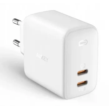 Nástenná nabíjačka Aukey PA-B4 2x USB biela GaN – kompaktný USB napájací zdroj s dvoma USB portami