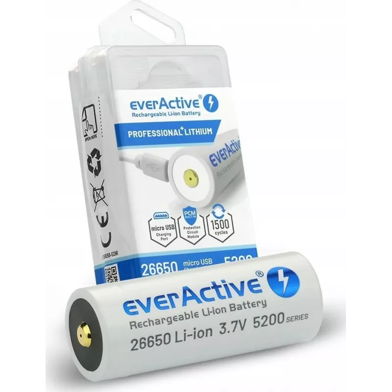 Nabíjateľná batéria everActive EV26650-52M 3,7V 5200mAh s Micro-USB nabíjaním