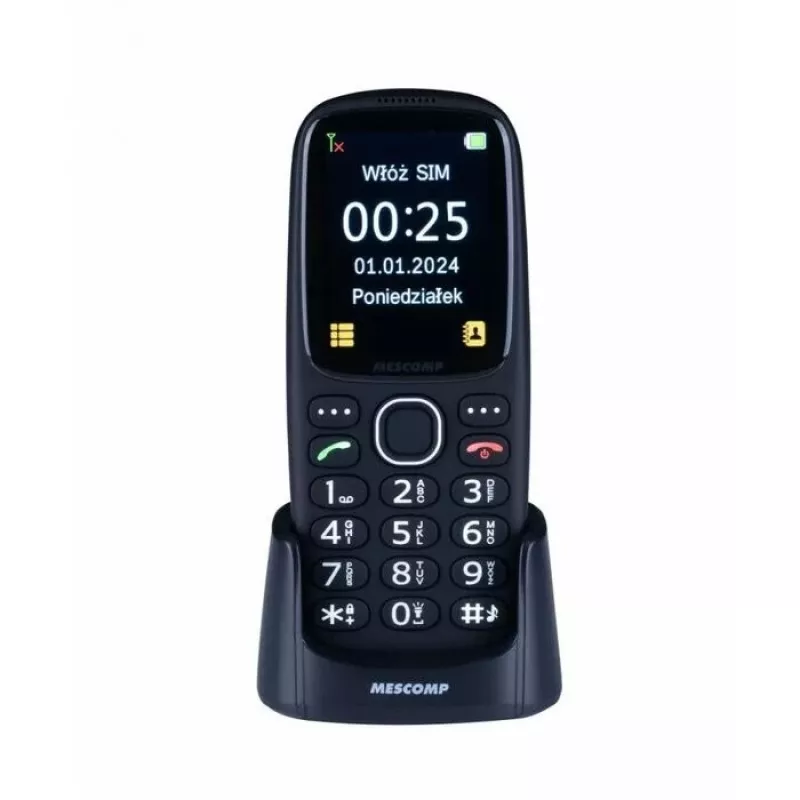 Mobilný telefón Mescomp MT-166 Edgar, elegantný, pre seniorov, 4G, čierny