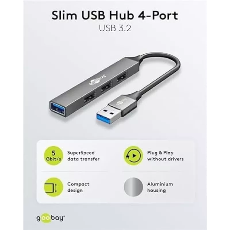 Goobay USB hub 74456 Type-A 5000 Mbit/s svetlosivý