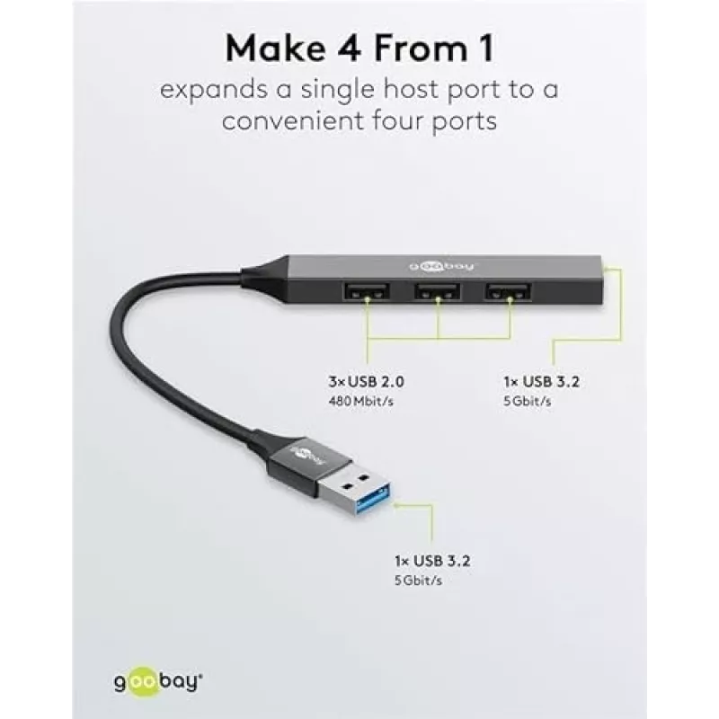 Goobay USB hub 74456 Type-A 5000 Mbit/s svetlosivý
