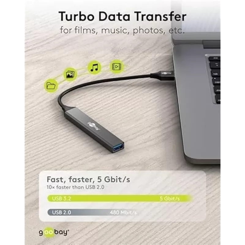 Goobay USB hub 74456 Type-A 5000 Mbit/s svetlosivý