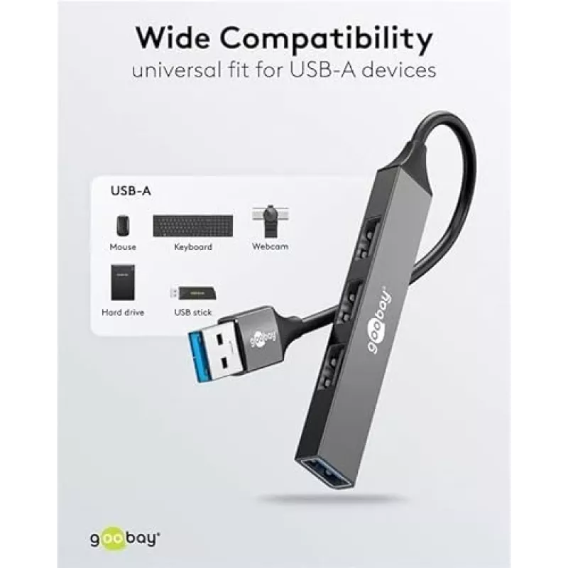 Goobay USB hub 74456 Type-A 5000 Mbit/s svetlosivý
