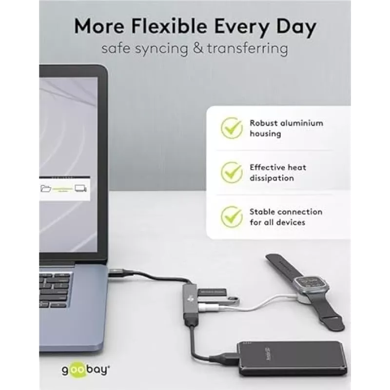 Goobay USB hub 74456 Type-A 5000 Mbit/s svetlosivý
