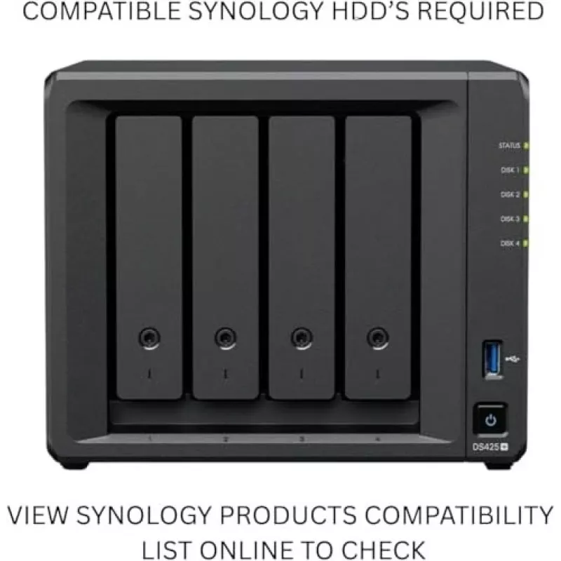 NAS storage server SYNOLOGY DS425+ — 4-Bay, Intel Celeron J4125 2,0–2,7 GHz, 2 GB DDR4, 0 TB, 2,5GbE, 2 M.2 sloty