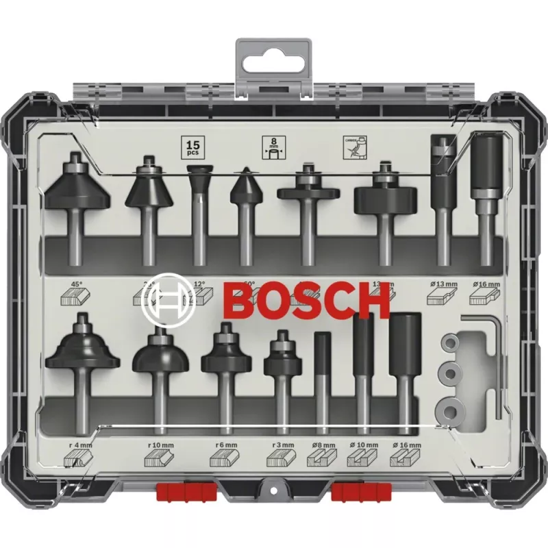 Bosch 2 607 017 472 Sada frézovacích nástrojov, 15 kusov, stopka 8 mm