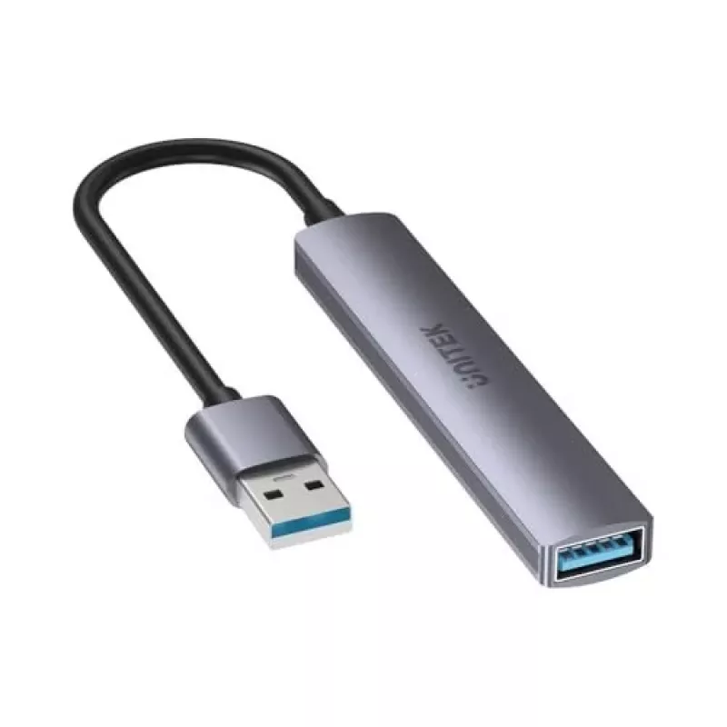 Unitek H1208A USB-A rozbočovač, 4 porty (1x USB-A 5 Gbps, 3x USB-A 2.0), hliník, strieborný