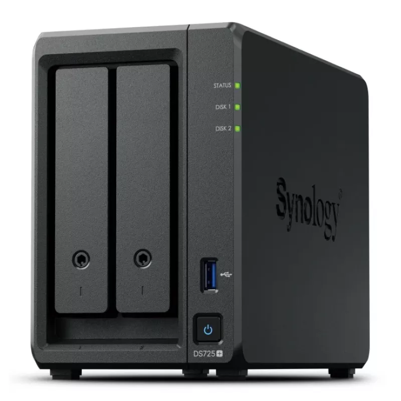 NAS Synology DiskStation DS725+ 2-Bay Ryzen R1600 4GB DDR4 ECC, 2.5GbE, 2x M.2, podpora RAID, 0TB, čierna