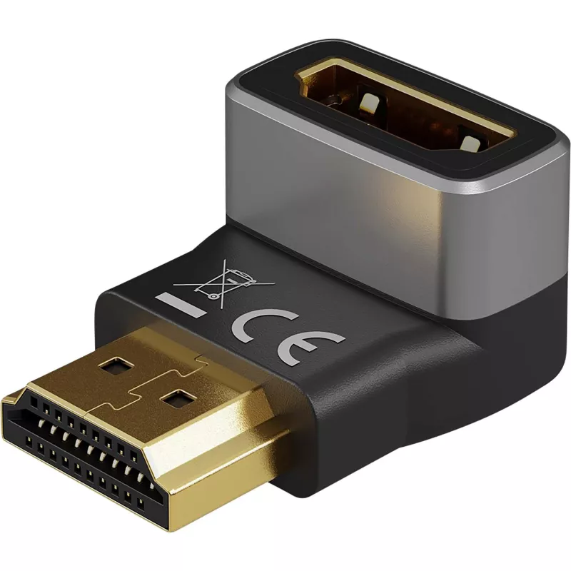 Goobay 72011 HDMI™ uhlový adaptér 270° vertikálny, 8K @ 60 Hz, pozlátený, čierny, strieborný | Goobay