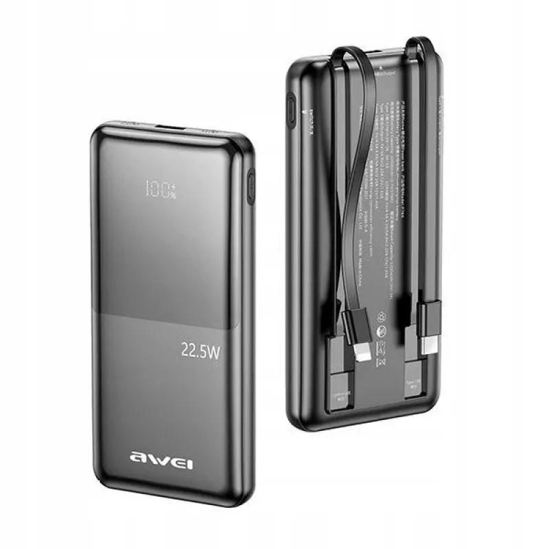 Powerbank 10000mAh P76K 22,5W 4 výstupy nabíjania dva káble