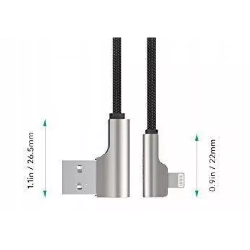 CB-AL01 čierny OEM nylonový kábel USB Lightning 2m 90-stupňové konektory C