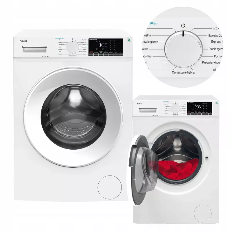 Amica WA5S714ALiSH voľne stojaca práčka s predným plnením, 7 kg, 1400 ot./min, energetická trieda A, biela