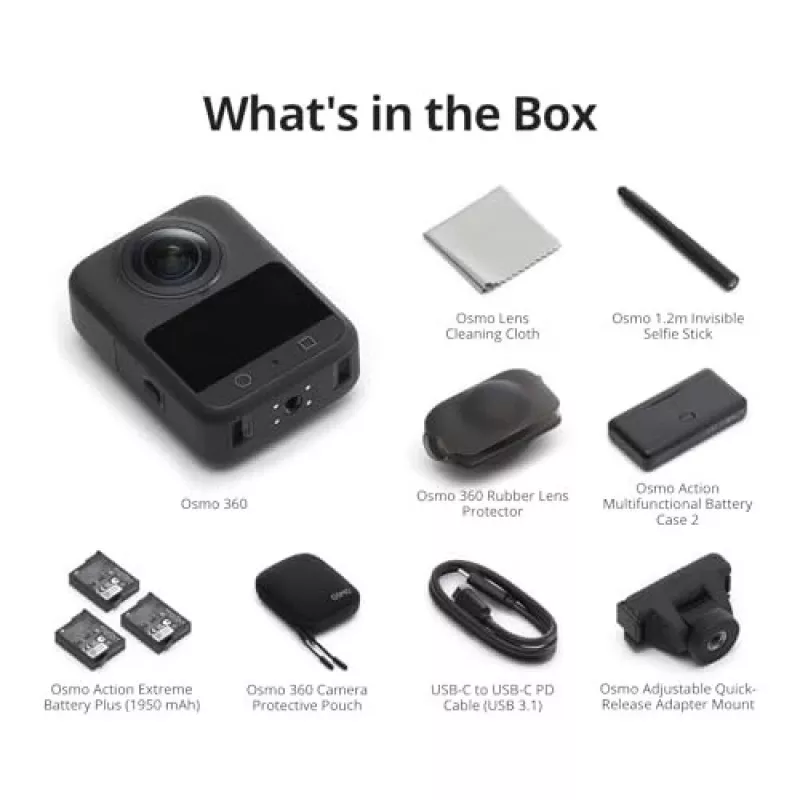 DJI Osmo 360 Adventure Combo CP.OS.00000442 akčná kamera 8K 360°, 120 MP, CMOS 1/1,1 palca, displej 2 palce, 128 GB, Wi-Fi, IP68
