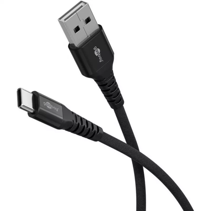 Goobay USB-C kábel Fabric Supersoft s kovovými konektormi, 2 m, čierny (2m, USB 2.0, 60W), USB kábel