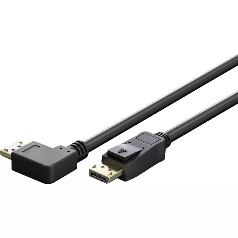 Kábel DisplayPort samec 90° > DisplayPort samec, 8K / 144Hz (čierny, 2 metre, 1 samec 90° bočne zahnutý, 54 Gbit/s, DisplayPort 2.0 / 2.1)