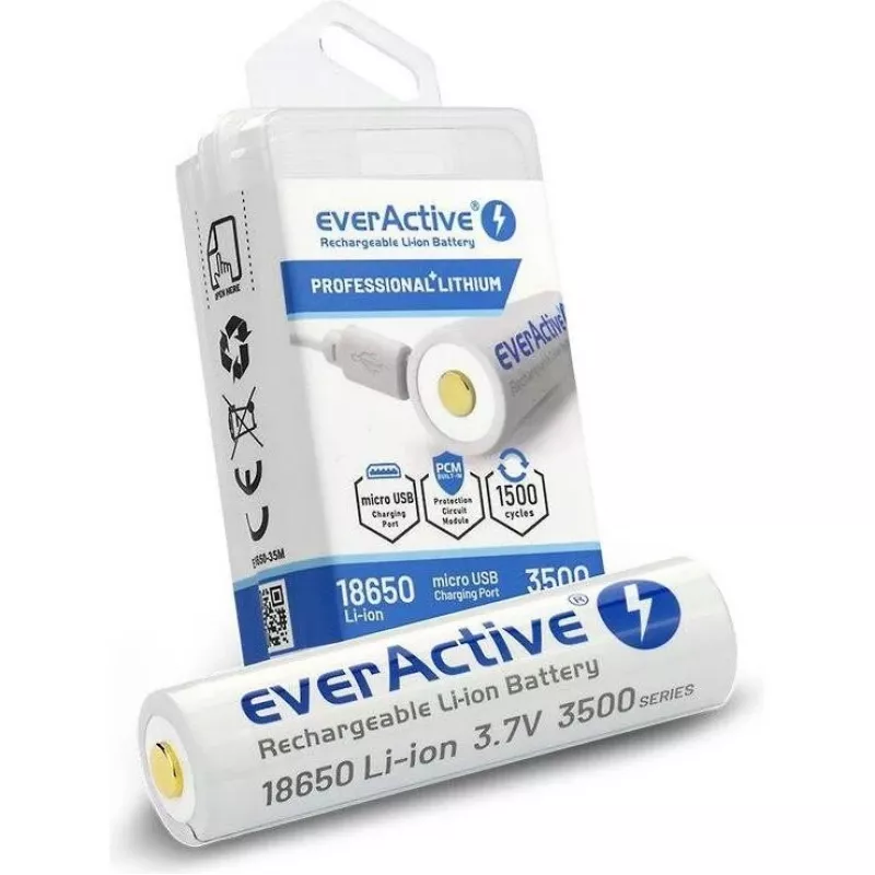 18650 Li-Ion 3.7V everActive 3500mAh batéria (1 ks) micro-USB s ochranou