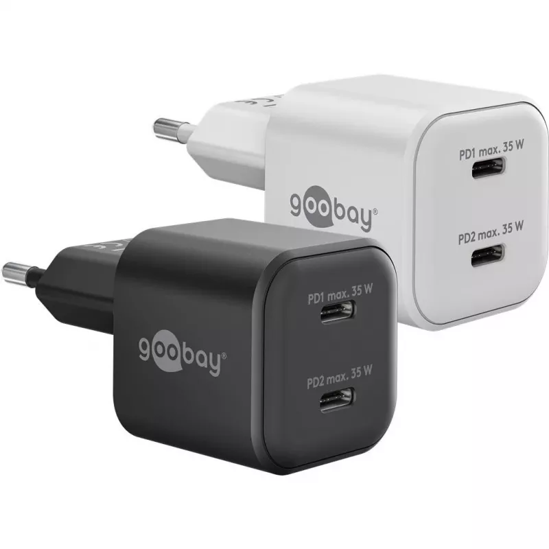 USB-C dvojrýchla nabíjačka Nano, PD, GaN, 35 wattov (biela, 2x USB-C, Power Delivery 3.0)