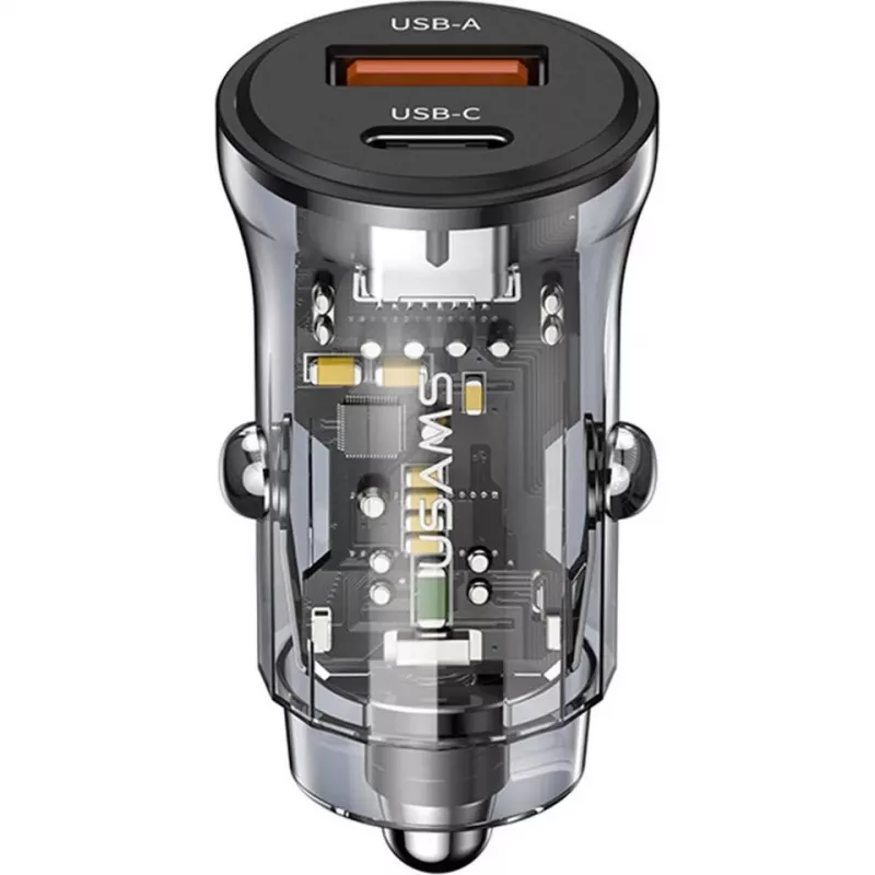 Autonabíjačka usams CC164CC01 30W s 1×USB-A a 1×USB-C pre rýchle nabíjanie
