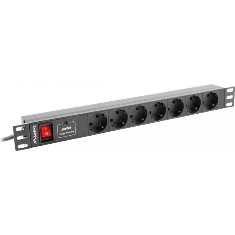 Lanberg | jednotka rozvodu napájania (PDU) 19 inch 1U 10A 2M 7x Schuko zásuvky | PDU-07F-0200-IEC-BK