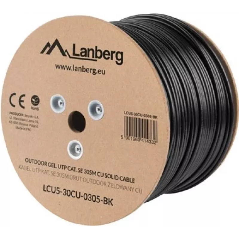 Lanberg LCU5-30CU-0305-BK sieťový kábel 305 m Cat5e U/UTP (UTP) čierny (LCU5-30CU-0305-BK)