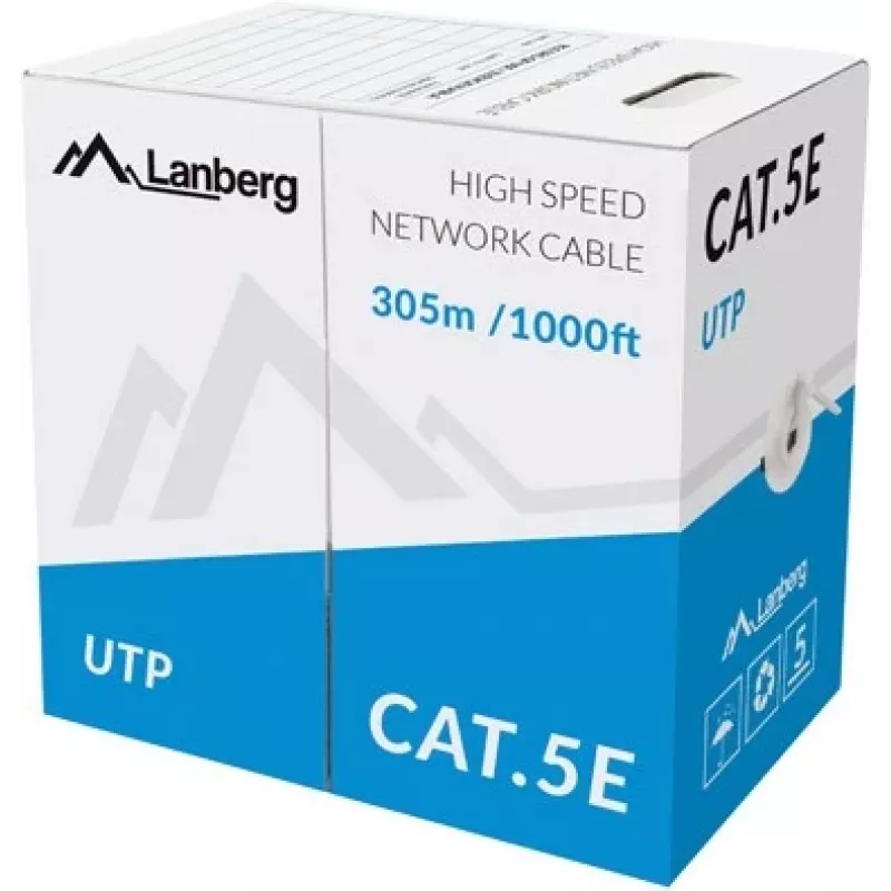 LANBERG sieťový kábel U/UTP Cat5e LCU5-10CC-0305-S, 305 m, CCA vodič, 24 AWG, sivý