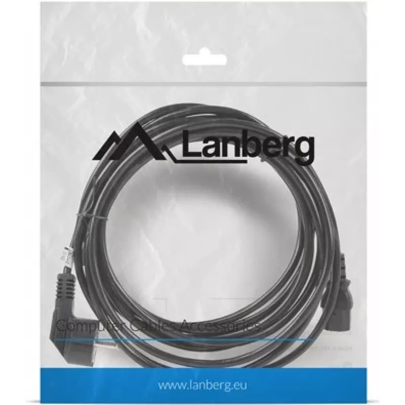 Napájací kábel LANBERG CA-C13C-11CC-0050-BK – 5 m, C13 konektor samica na CEE7/7, zahnutý C13
