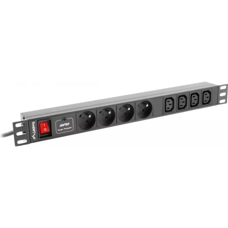 Lanberg PDU-04E04I-0200-IEC-BK 1U rackový PDU, 4x typ E + 4x IEC C13, 10 A, 2 m, čierny