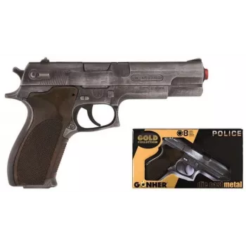 Hračkárska pištoľ na šípky Pulio Police gun metal GONHER 45/1 15545/1 — kovový vzhľad, jednoranová hračkárska zbraň
