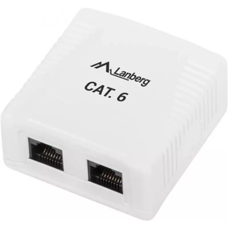 LANBERG nástenná zásuvka RJ-45 Cat6 OU6-0002-W biela, 2 konektory samica, 30×54×57 mm