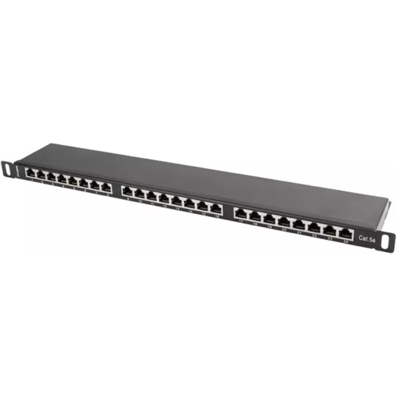 Patch panel LANBERG PPS5-0024-B 24-portový CAT5e, kov, 0,5 U, 445×99×22,3 mm, čierny